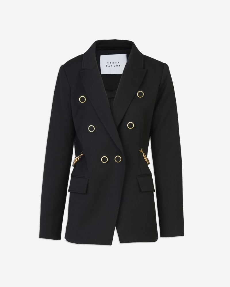 Front of a size 14 Michelle Jacket in Black by Tanya Taylor. | dia_product_style_image_id:312303